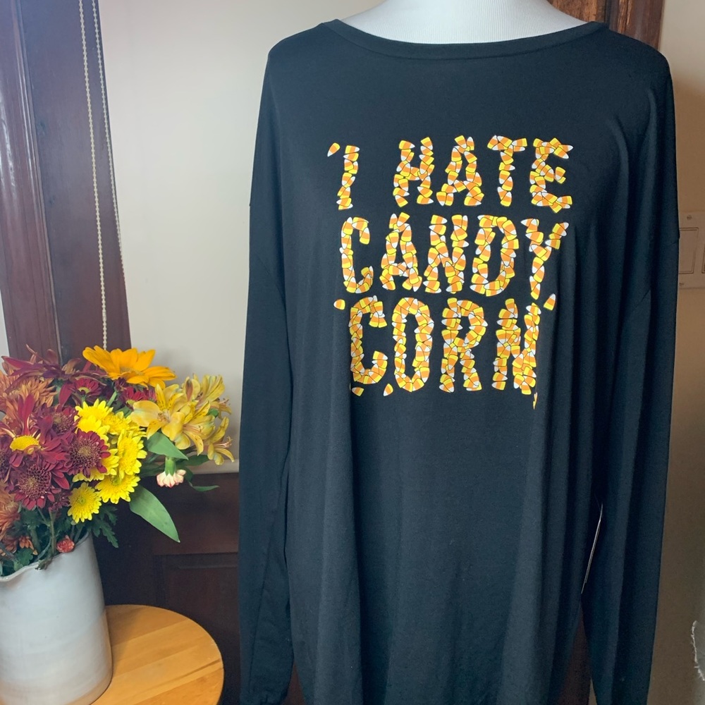 Lularoe Plus Size UNISEX Halloween I HATE CANDY CORN Long Sleeve 3XL top